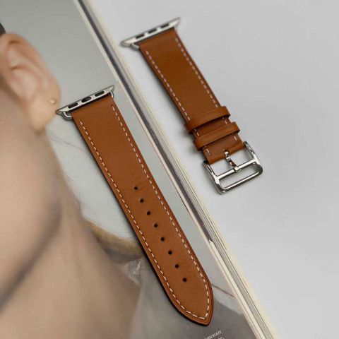 Кожаный ремешок Hermes New Leather на Apple Watch 42/44/45mm Saddle brown